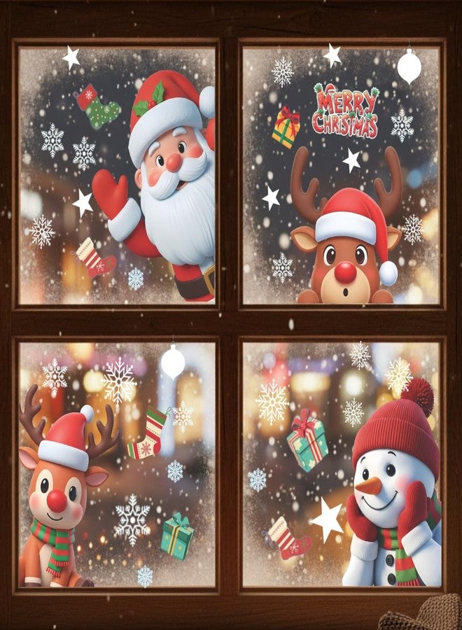 TSIMPLE 160 PCS Santa Window Clings, 9 Sheets Reusable Static Santa Claus Reindeer Snowman Christmas Decals Stickers, Winter and Holiday Decorations, Double Side Xmas Window Decals Ornament DIY Wall Door - Image 1